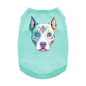 Sugar Skull Dog Shirt (Color: Teal, size: 2X-Large)